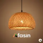 Suspension Lanterne en Bambou Rotin Naturel – Luminaire Tressé E27
