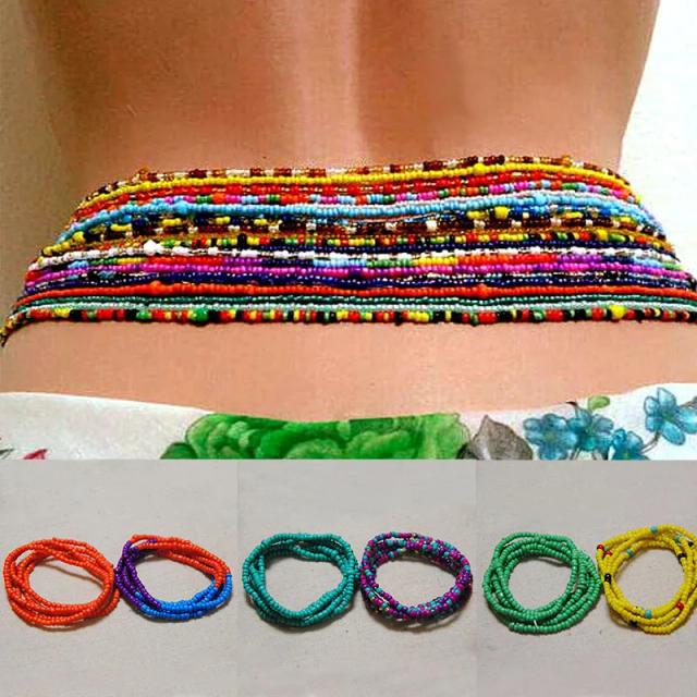Chaînes de perles de taille d'été Sexy, Baya 2 pièces, perles de ventre africaines colorées, Bikini de plage, chaîne de ventre, bijoux élastiques pour femmes et filles