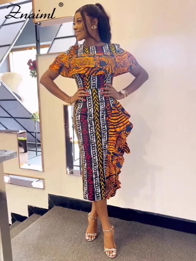 Robe Africaine Femme Été - Imprimé Festival Élégant Manches Courtes