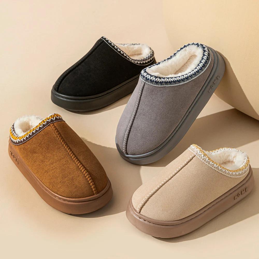Nouvelle mode moelleux plate-forme pantoufles pour femmes 2025 hiver en peluche chaud coton chaussures femme confort antidérapant unisexe maison pantoufles