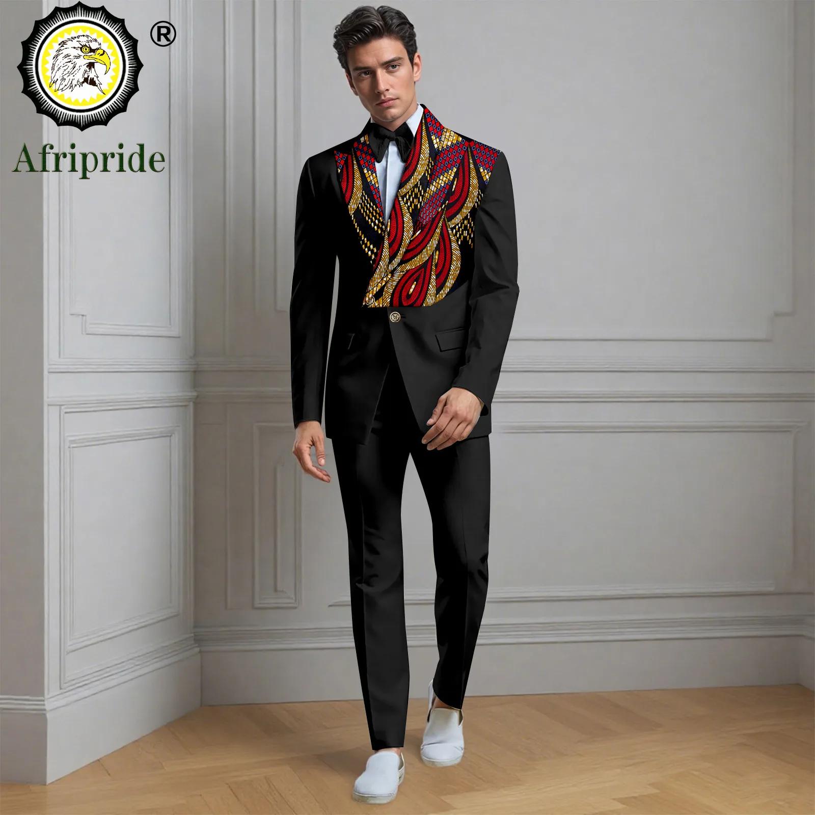 Costumes d'affaires Africain pour hommes Homme, 2 pièces Blazer imprimé à deux boutons avec nœud papillon et pantalon