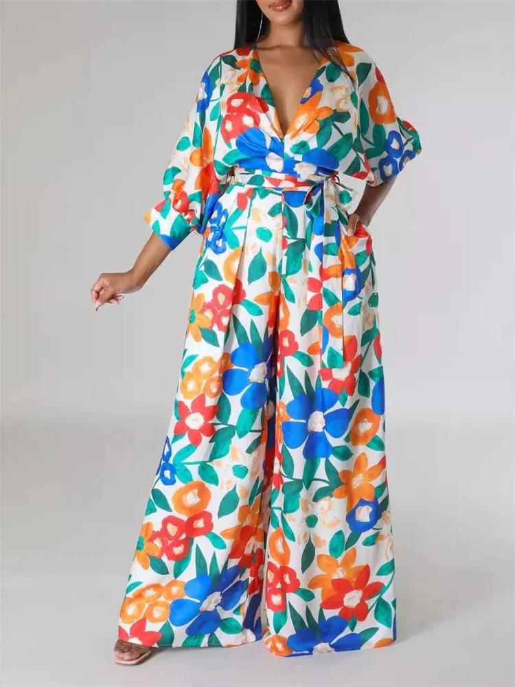 Combinaison Femme Sexy Floral Col V - Jaune Été 2024