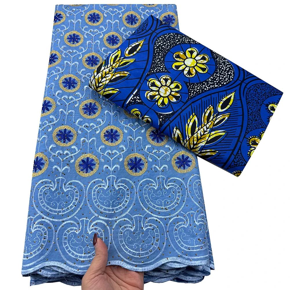 Tissu wax pour robe de soirée, broderie en coton, dentelle suisse en voile