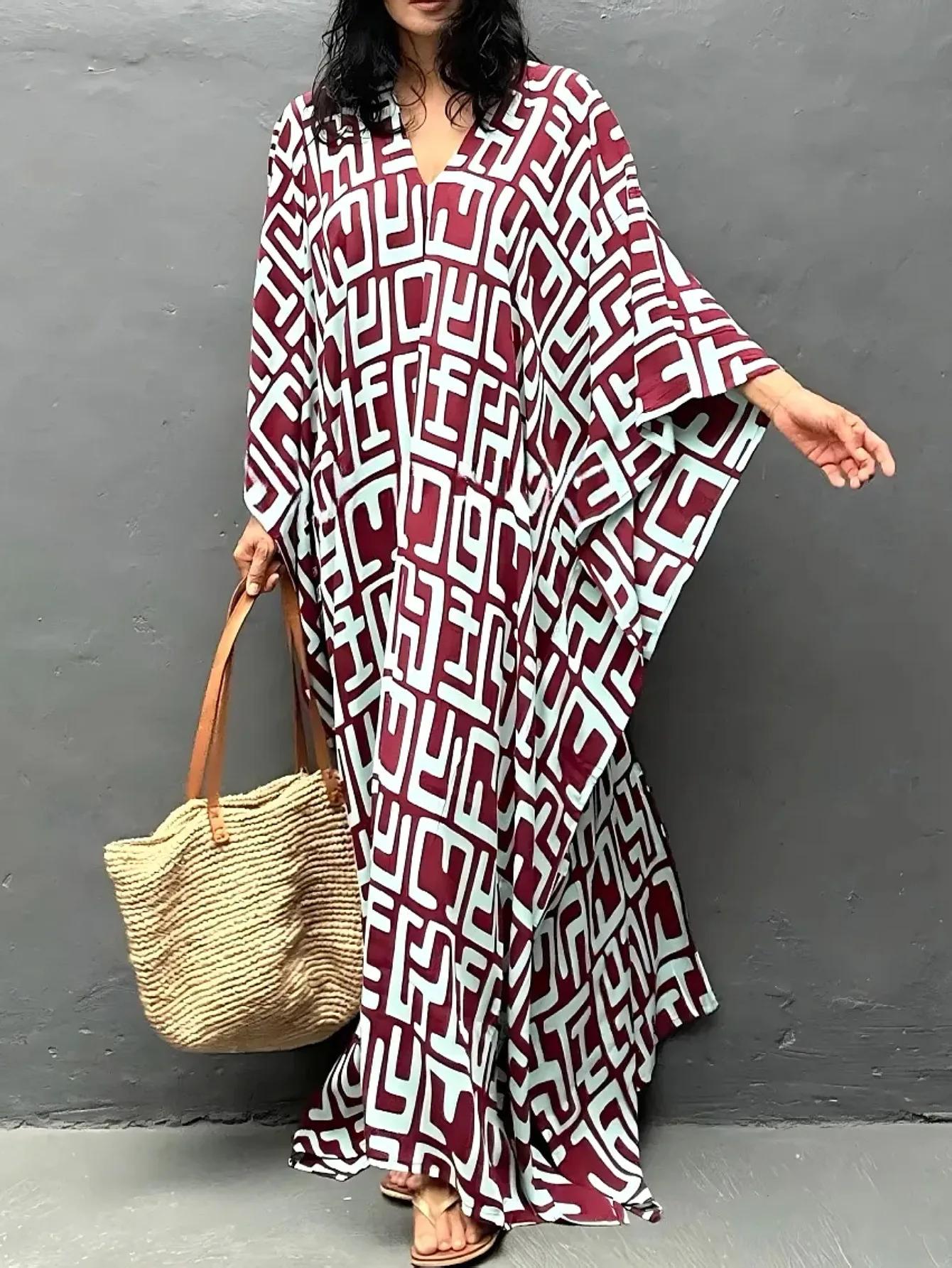 Kaftan Moo Moos Grande Taille - Robe Plage Femme Manches Chauve-Souris
