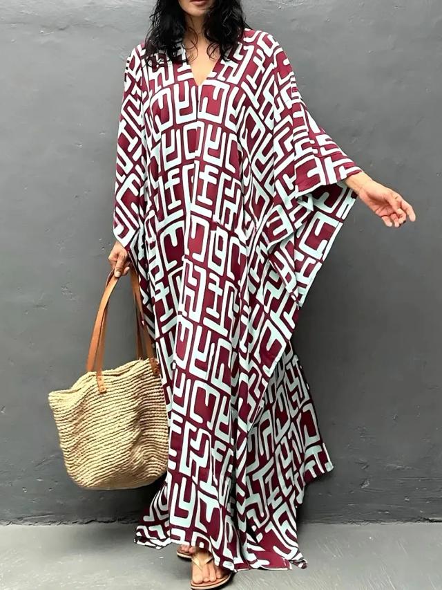 Kaftan Moo Moos Grande Taille - Robe Plage Femme Manches Chauve-Souris