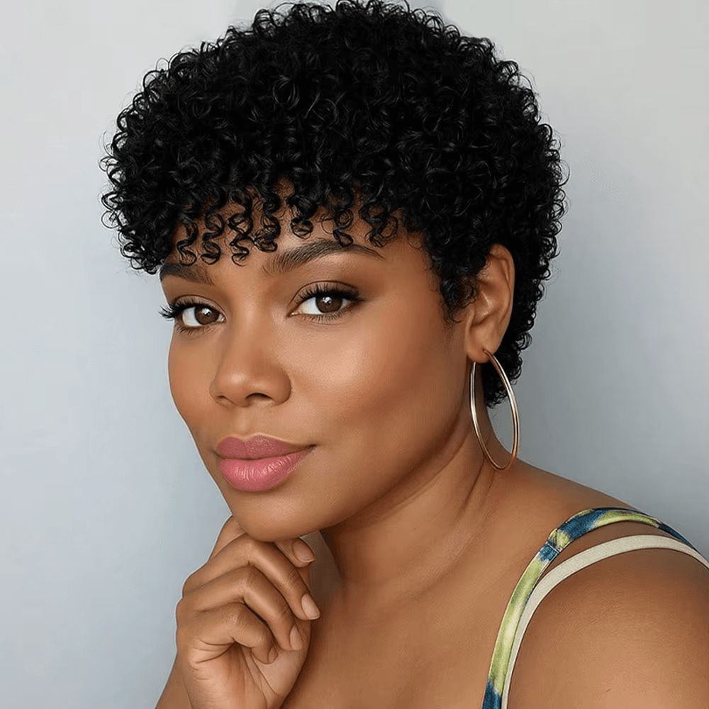 Perruque Pixie Afro Bouclée – Cheveux Humains Remy 180% Densité