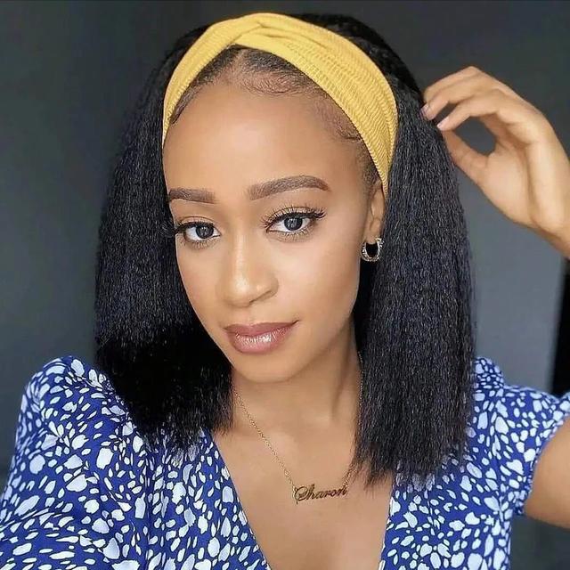 Perruque Bob Courte Cheveux Humains Vierges 250% - Bandeau Yaki Péruvien