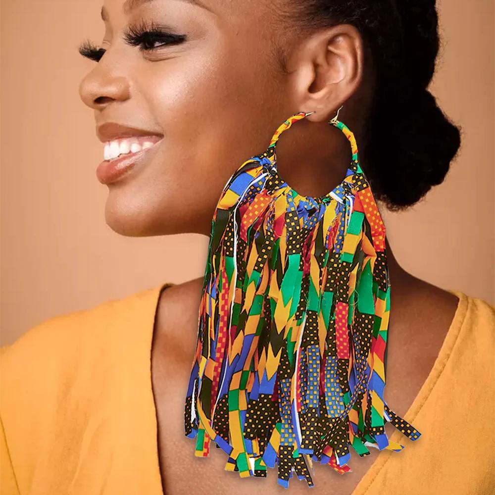 Boucles d'Oreilles Tissu Africain Ankara - Grandes, Faites Main