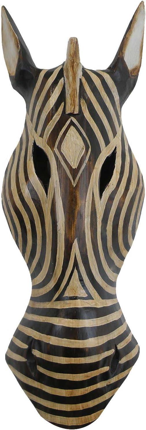 Masque Mural Zèbre Fait Main 30cm - Décoration Africaine en Bois