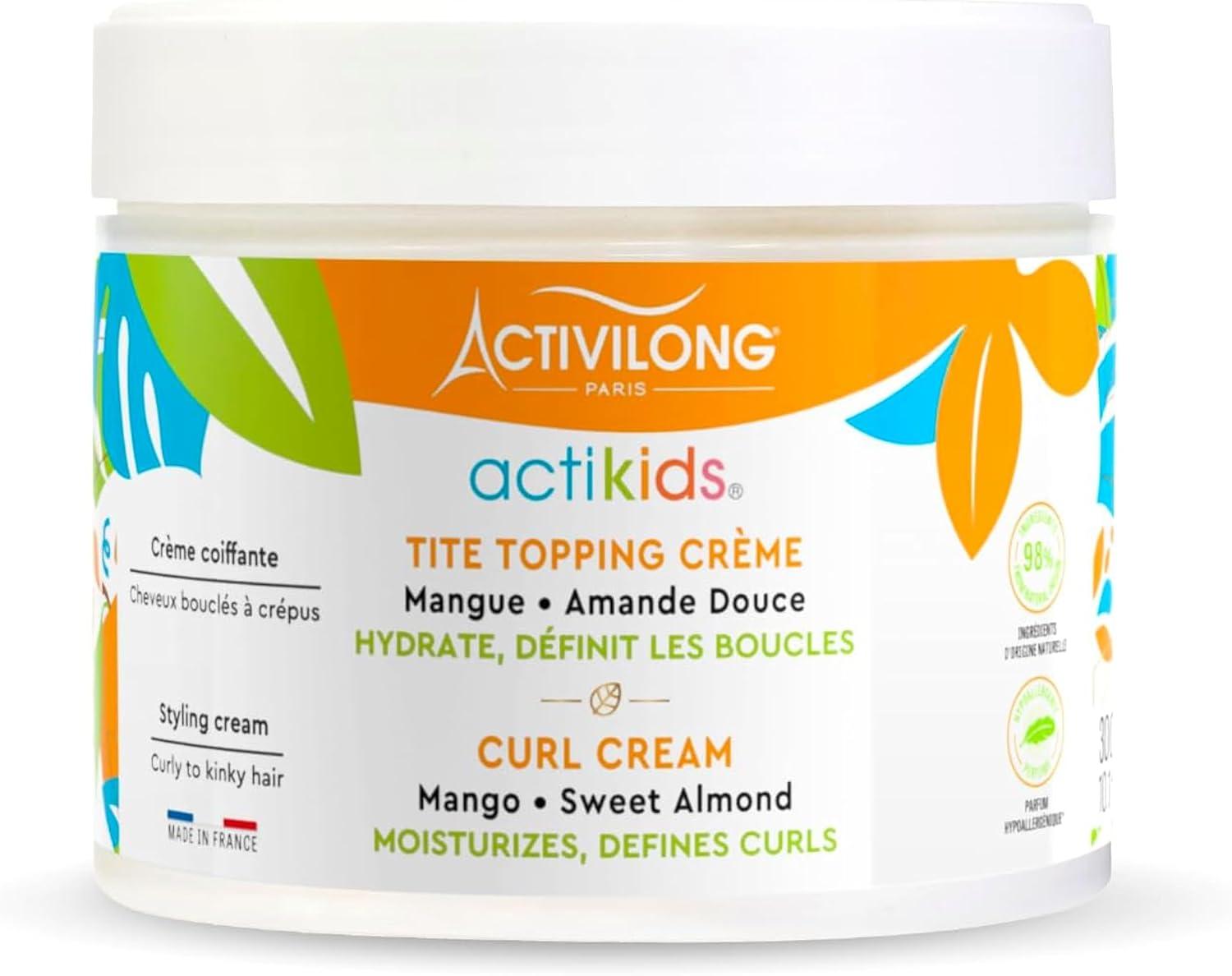 ACTIVILONG - Tite Topping Crème Actikids - Cheveux Bouclés À Crépus - Dès 3 ans - Amande Douce Et Mangue - 98% D'Ingrédients Naturels - Vegan - Parfum