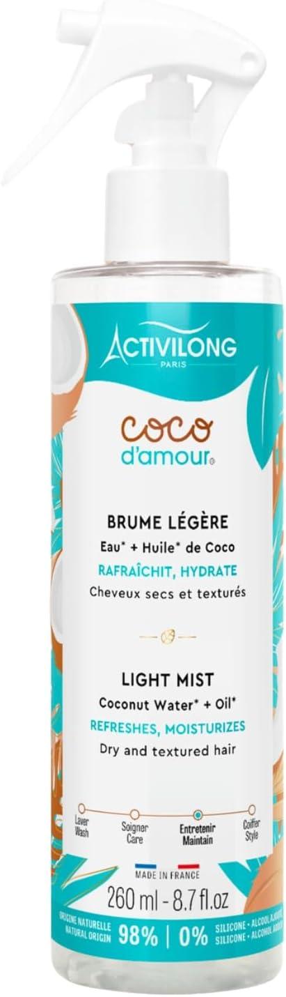 ACTIVILONG - Brume Légère Coco D'Amour - Sans Rinçage - Cheveux Texturés - Rafraîchit, Hydrate - 98% D'Ingrédients Naturels - Made in France - 260ml