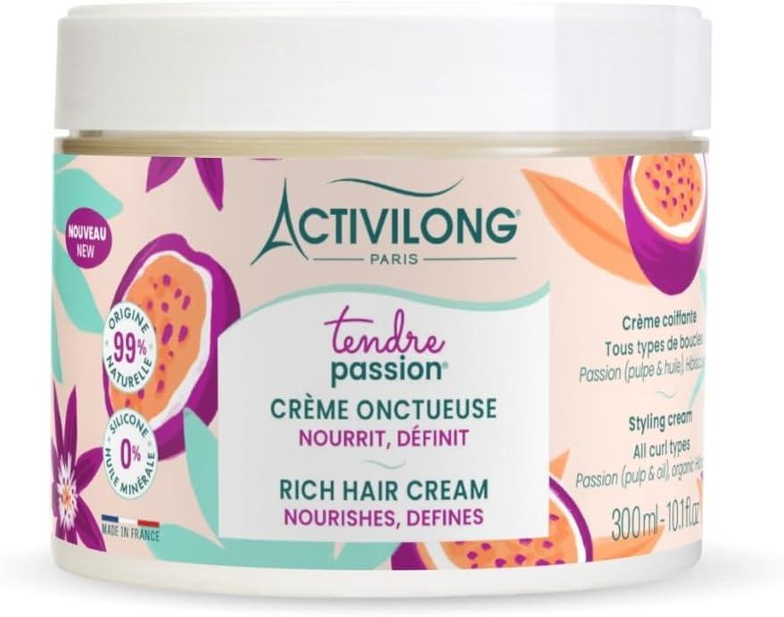 ACTIVILONG - Crème Onctueuse Tendre Passion - Cheveux Ondulés, Bouclés, Frisés et Crépus - 99% d'ingrédients d'origine naturelle - Sans Silicône - San