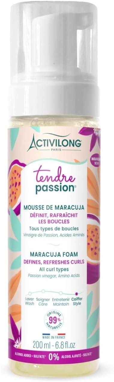Activilong - Mousse de Maracuja Tendre Passion - Cheveux Ondulés, Bouclés, Frisés et Crépus - 99% d'ingrédients d'origine naturelle - Sans alcool - Sa