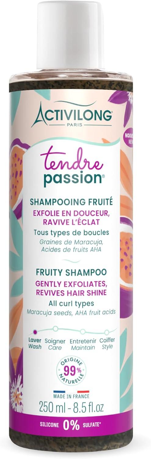 ACTIVILONG - Shampooing Fruité Tendre Passion - Cheveux Ondulés, Bouclés, Frisés et Crépus - 99% d'ingrédients d'origine naturelle - Sans Silicone - S