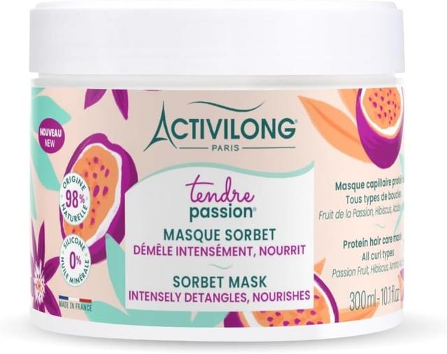 ACTIVILONG - Masque Sorbet Tendre Passion - Cheveux Ondulés, Bouclés, Frisés et Crépus - 98% d'ingrédients d'origine naturelle - Sans Silicone - Sans