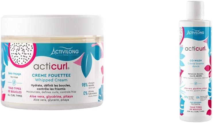 Crème Fouettée Cheveux Ondulés et Bouclés Activilong Acticurl Aloe Vera Glycérine Pitaya 300 ml & Co-Wash Crème Lavante Douce Après-Shampooing Cheveux
