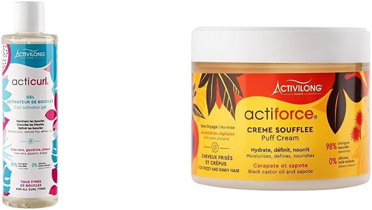 Gel Activateur de Boucles Cheveux Ondulés & Crème Soufflée Puff Cream Cheveux Frisés et Crépus Activilong Actiforce Carapate Sapote 300 ml