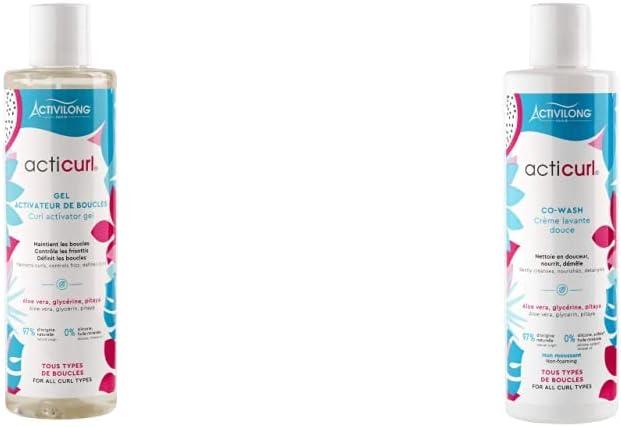 Gel Activateur de Boucles Cheveux Ondulés et Bouclés Activilong Acticurl Aloe Vera Glycérine Pitaya 260 ml & Co-Wash Crème Lavante Douce Après-Shampoo