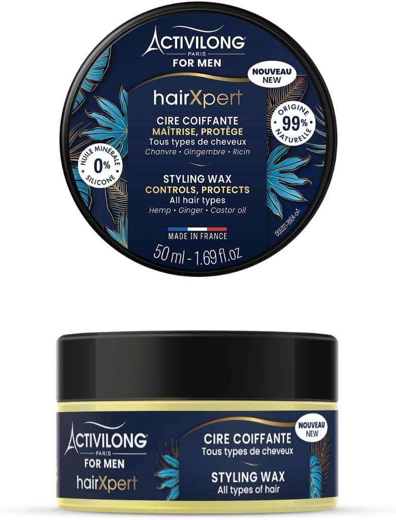 ACTIVILONG FOR MEN - Cire Coiffante HairXpert - Maîtrise & Protège - Pour tous types de cheveux - 99% d'ingrédients d'origine naturelle - Made in Fran