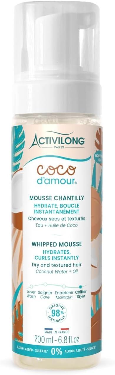 ACTIVILONG - Mousse Chantilly Coco d'Amour - Cheveux Bouclés à Crépus - Hydrate & Boucle instantanément - Made in France - 200 ml