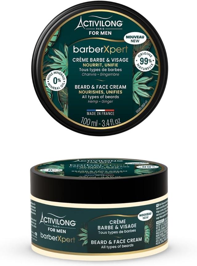 ACTIVILONG FOR MEN - Crème Barbe & Visage BarberXpert - Nourrit & Unifie - Pour tous types de cheveux - 99% d'ingrédients d'origine naturelle - Made i