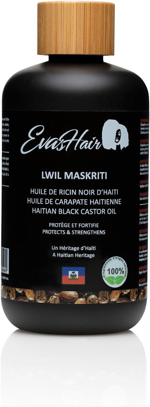 EvasHair - Lwil Maskriti - Huile de Ricin Noir d'Haïti - Protège & Fortifie les Cheveux - Stimule la Pousse - Soin Nourissant - 100% d'Origine Naturel