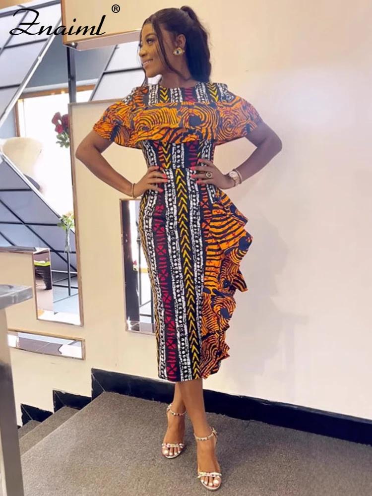 Robe Africaine Femme Été - Imprimé Festival Élégant Manches Courtes