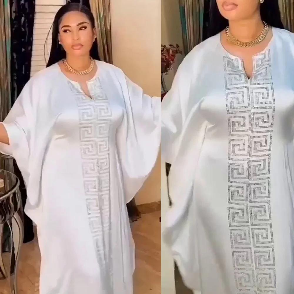 Mode femme africaine grande taille manches chauve-souris robe musulmane style islamique robe imitation soie chaude Fix strass