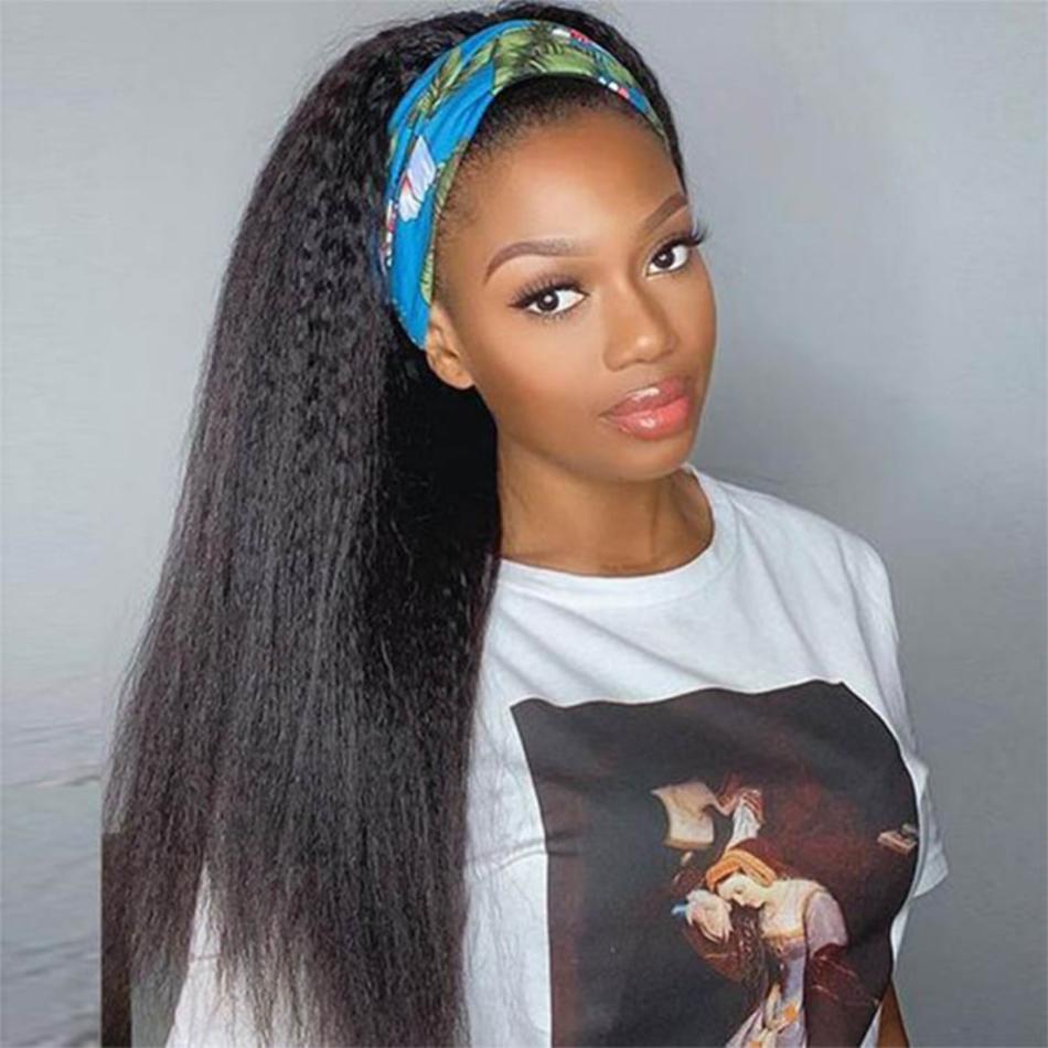Perruque Bandeau Cheveux Humains Yaki Lisse - Prête à Porter, Sans Colle