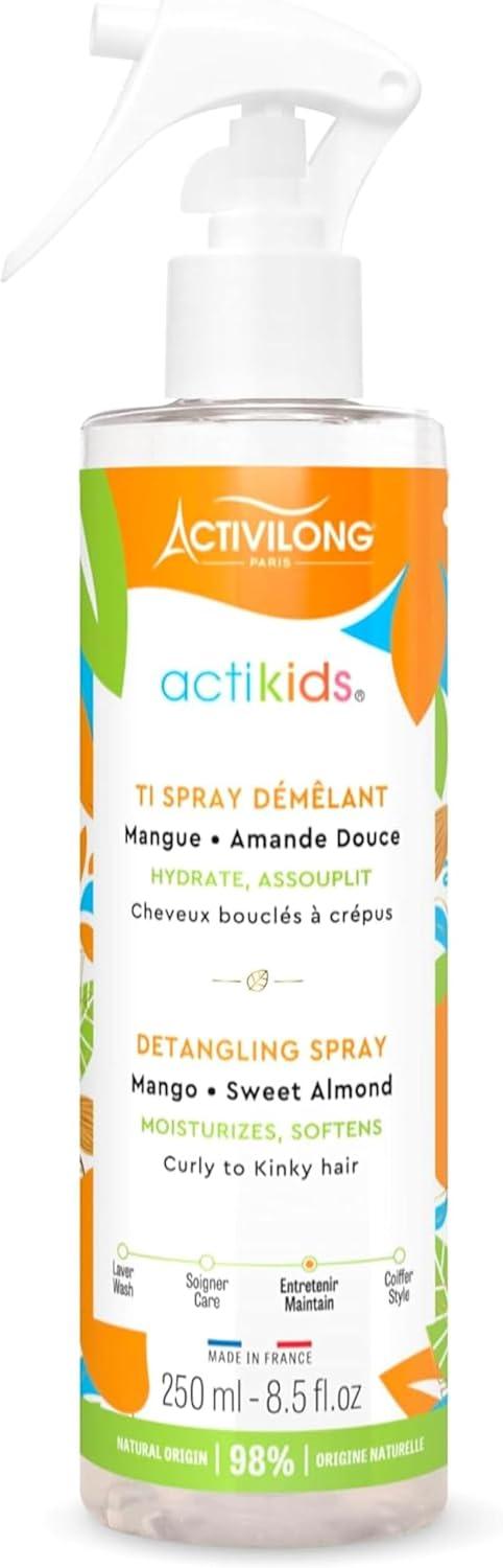 ACTIVILONG - Ti Spray Démêlant Actikids - Cheveux Bouclés À Crépus - Dès 3 ans - Amande Douce Et Mangue - 98 % D'Ingrédients Naturels - Vegan - Parfum