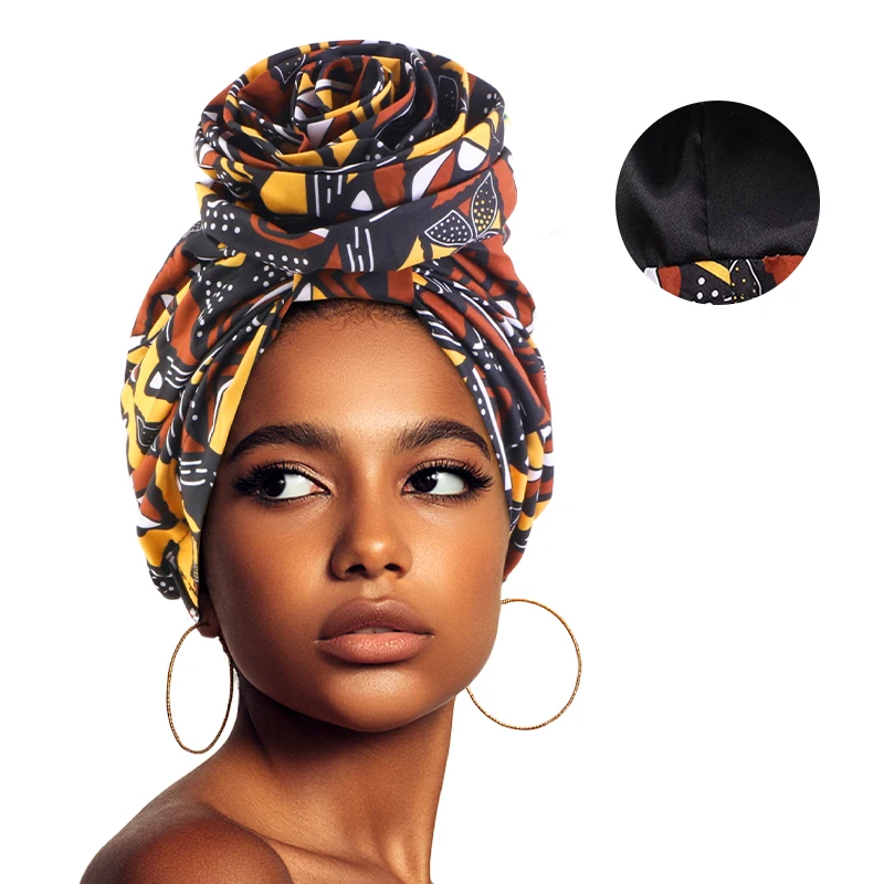 Bonnet turban africain doublé de satin pour femme, grand chapeau à fleurs, foulard