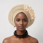 Couronne traditionnel pour fête de mariage nigériane en soie brillante, résistante, à fleurs adhésives – Image 3