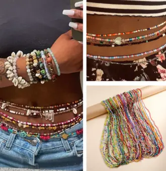 Chaîne de taille perlée artisanale pour femme – Bijoux africains Baya Mayaka | Body Chain élégante multicolore