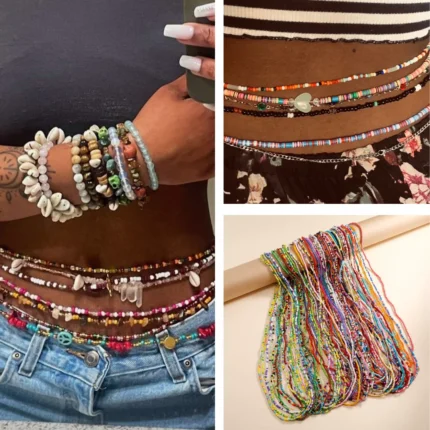 Chaîne de taille perlée artisanale pour femme – Bijoux africains Baya Mayaka | Body Chain élégante multicolore