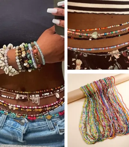Chaîne de taille perlée artisanale pour femme – Bijoux africains Baya Mayaka | Body Chain élégante multicolore