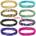 Perles de Taille Africaines Colorées Bijoux Baya – Lot de 8 Chaînes Élastiques Bohème pour Femmes et Adolescentes | Bijoux de Corps Ethniques – Image 3