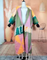 Manteau Long Oversize Multicolore Africain – Cardigan Duster Femme – Hiver / Automne – Image 4