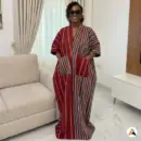 Robe Africaine Élégante Femme Rayée – Robe Longue Ample à Col V avec Poches